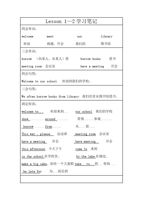人教精通版小学五年级下册英语第1单元学习笔记