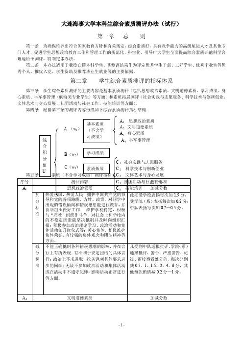 大连海事大学本科生综合素质测评办法试行