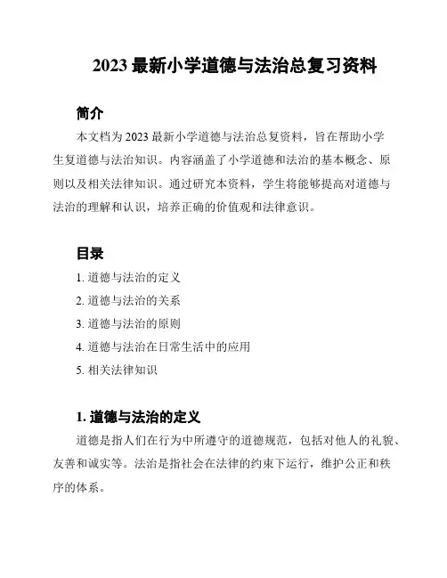 2023最新小学道德与法治总复习资料