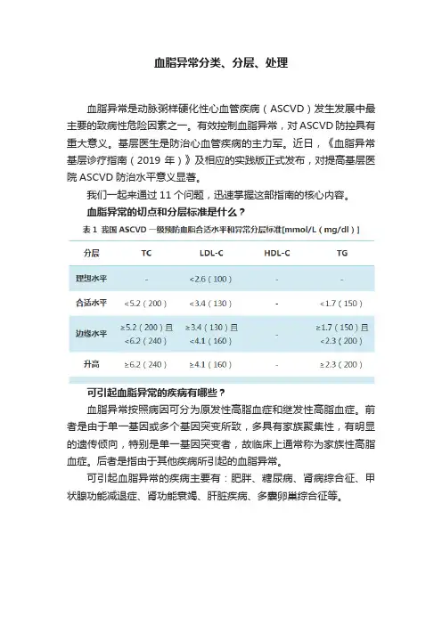 血脂异常分类、分层、处理