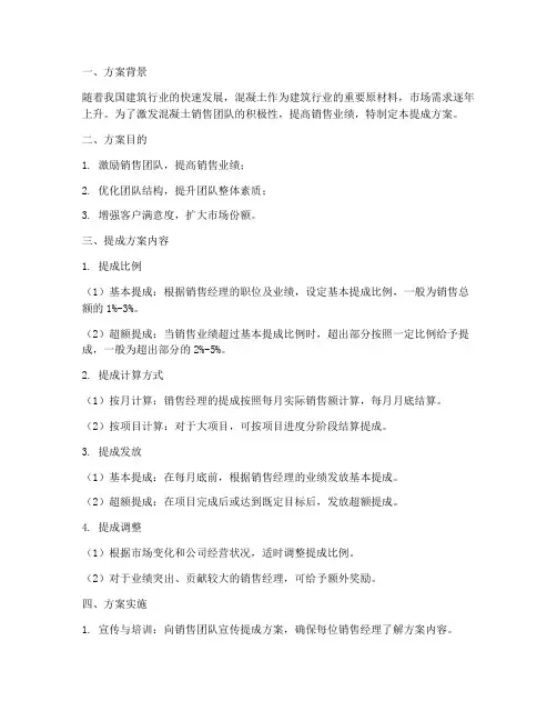 混凝土销售经理提成方案