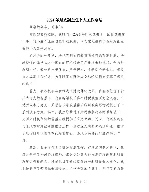 2024年财政副主任个人工作总结
