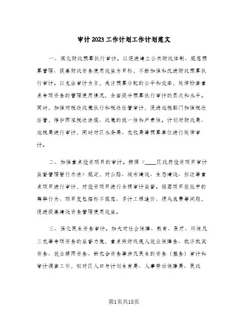 审计2023工作计划工作计划范文(5篇)