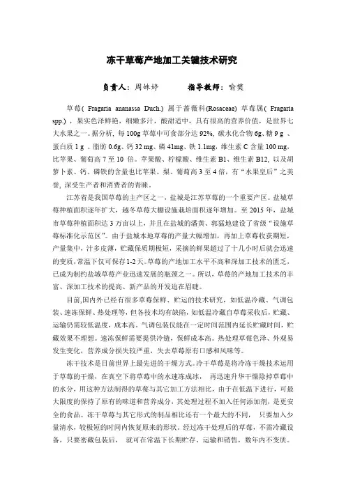 冻干草莓产地加工关键技术研究