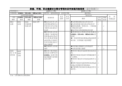 质量、环境、职业健康三体系通用检查表三体系审核通用检查表