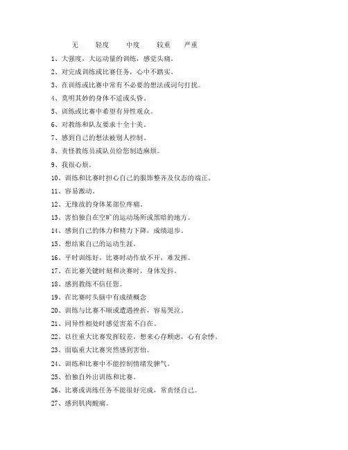 运动员心理症状自评量表