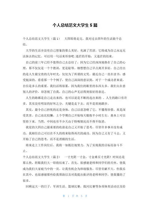 个人总结范文大学生5篇