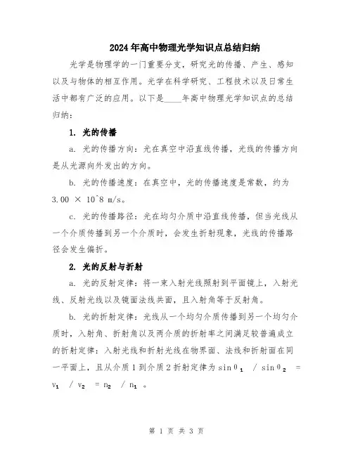 2024年高中物理光学知识点总结归纳