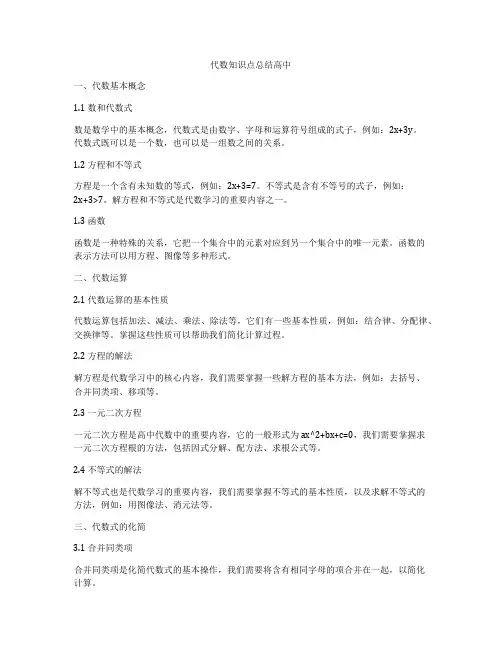 代数知识点总结高中