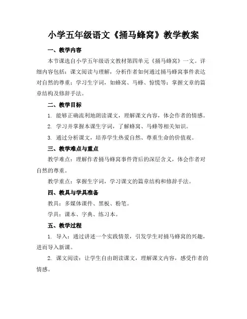 小学五年级语文《捅马蜂窝》教学教案