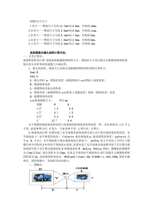 CCD芯片尺寸和镜头焦距计算方法