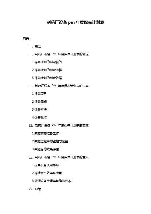 制药厂设备pm年度保养计划表