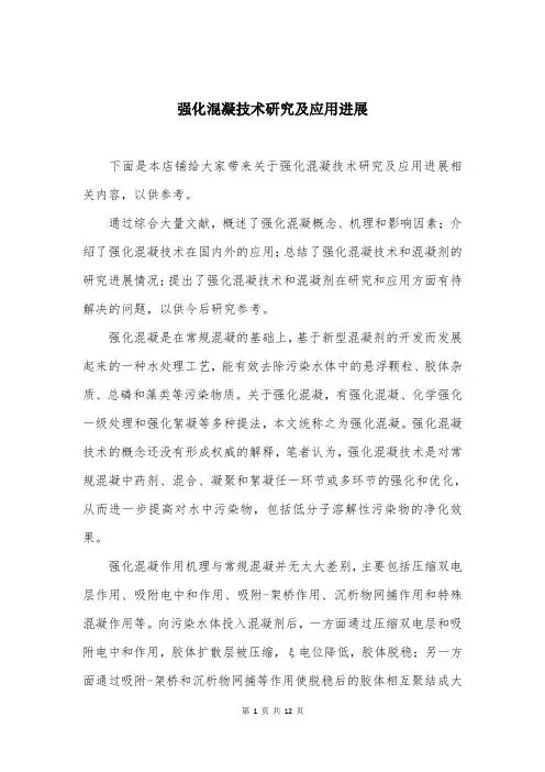 强化混凝技术研究及应用进展