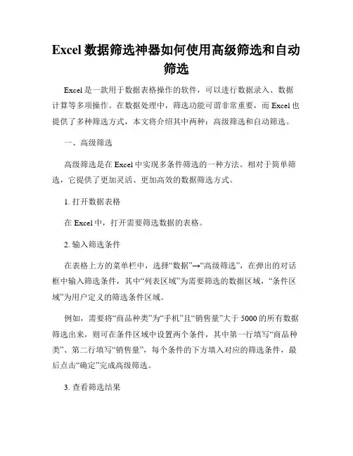 Excel数据筛选神器如何使用高级筛选和自动筛选