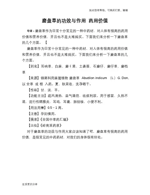 磨盘草的功效与作用 药用价值