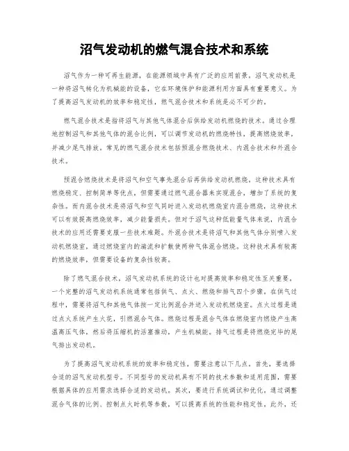沼气发动机的燃气混合技术和系统