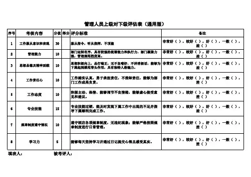 管理人员上级对下级的评估表