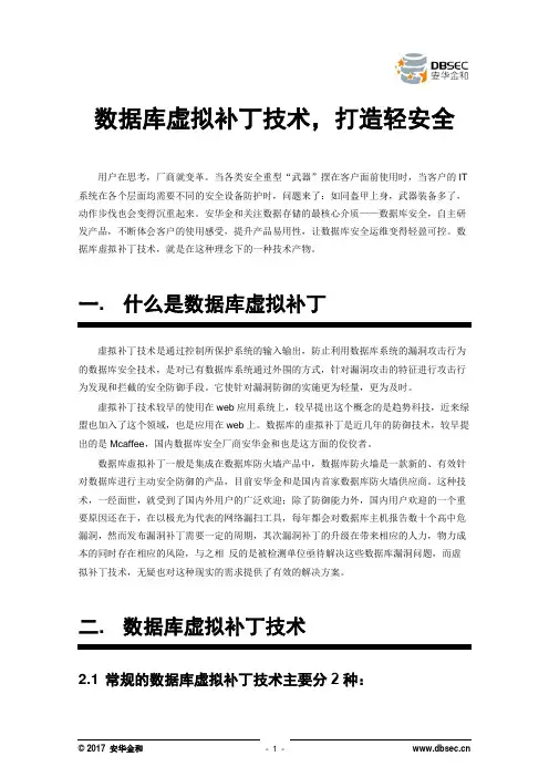 数据库虚拟补丁技术,打造轻安全