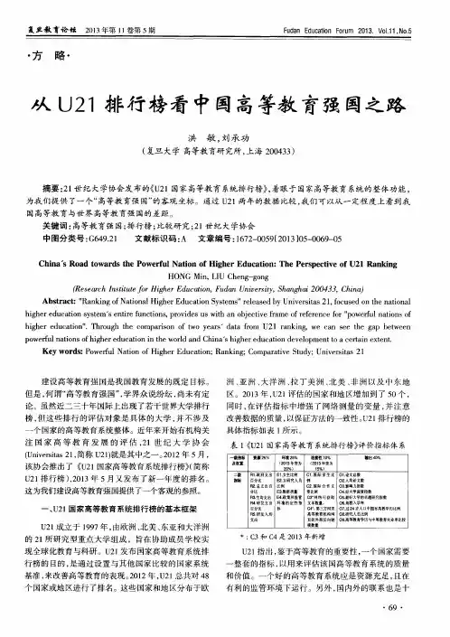 从U21排行榜看中国高等教育强国之路