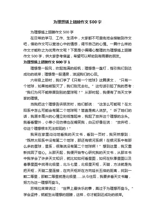 为理想插上翅膀作文500字