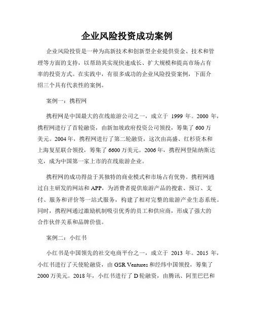 企业风险投资成功案例