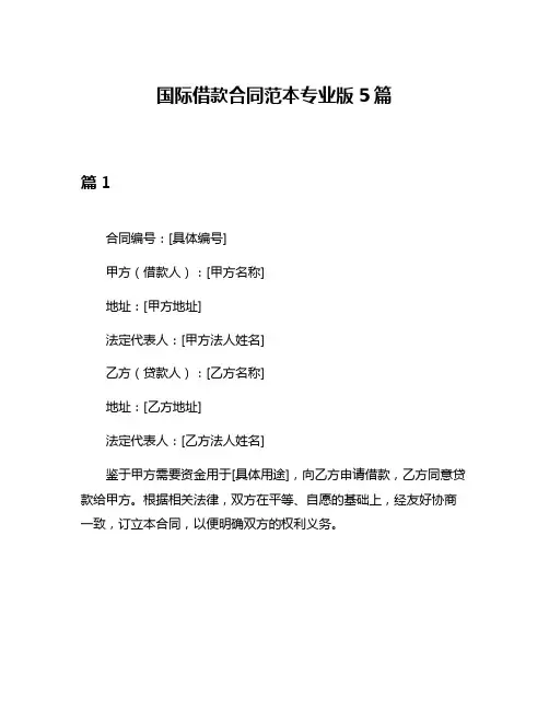 国际借款合同范本专业版5篇