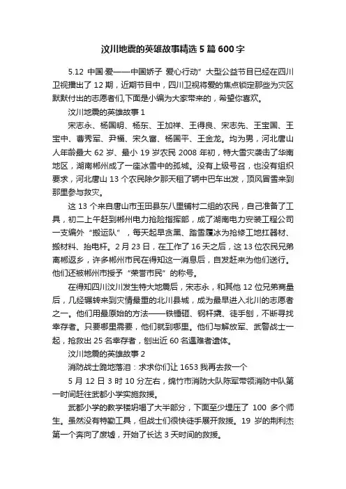 汶川地震的英雄故事精选5篇600字