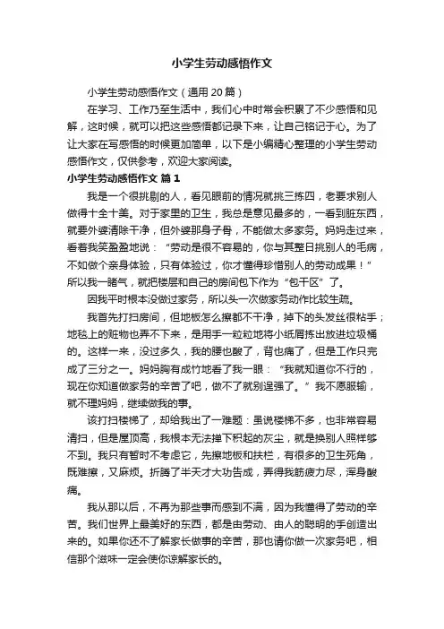 小学生劳动感悟作文（通用20篇）