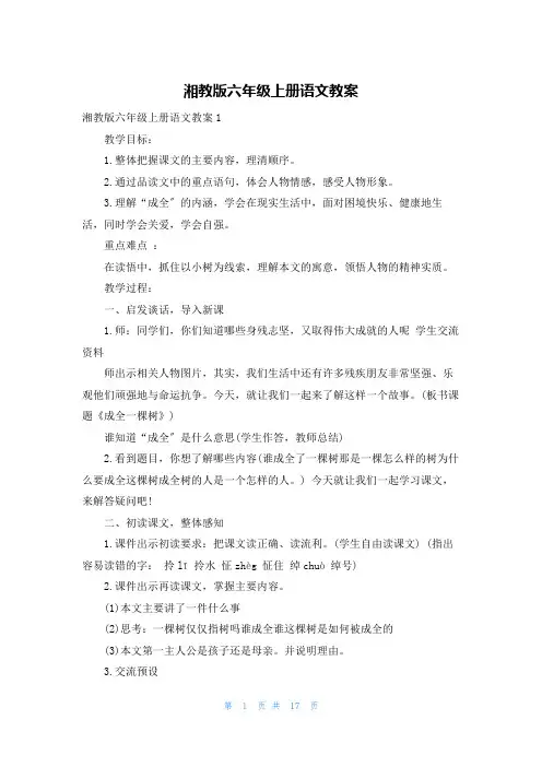 湘教版六年级上册语文教案