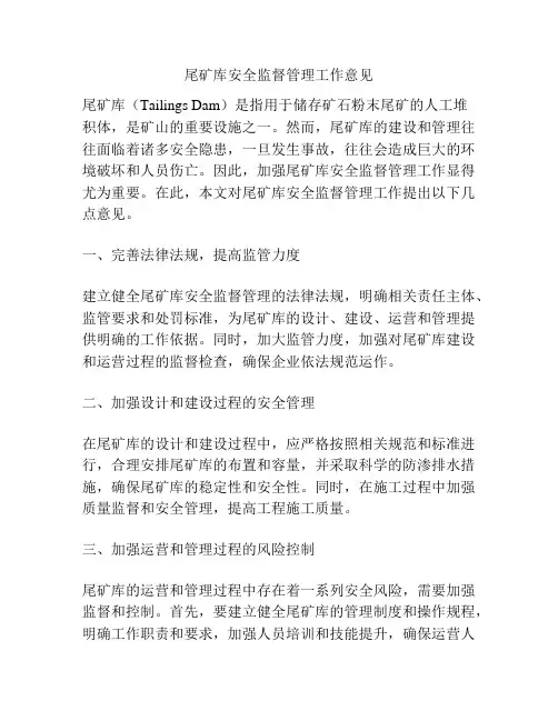 尾矿库安全监督管理工作意见