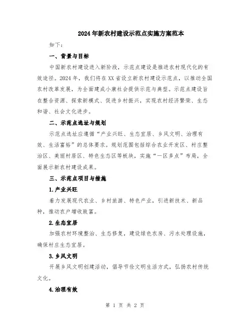 2024年新农村建设示范点实施方案范本