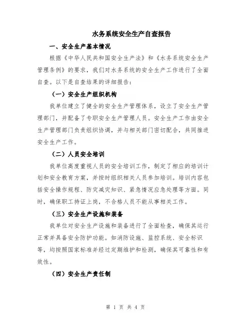 水务系统安全生产自查报告