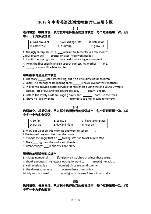2018年中考英语选词填空和词汇运用专题