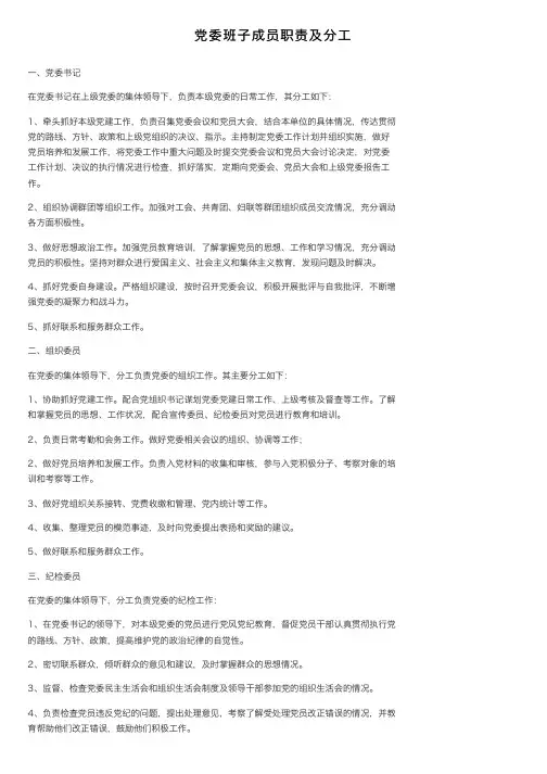 党委班子成员职责及分工