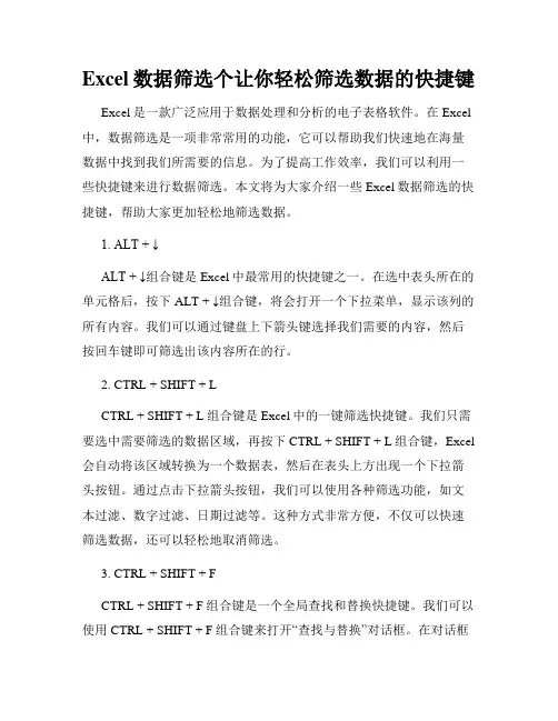 Excel数据筛选个让你轻松筛选数据的快捷键