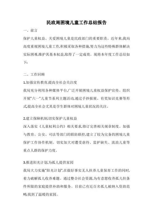 民政局困境儿童工作总结报告