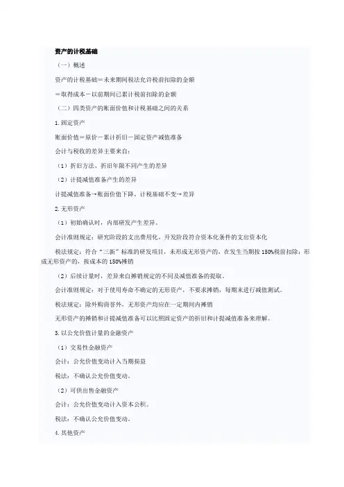 资产的计税基础