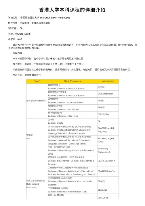 香港大学本科课程的详细介绍
