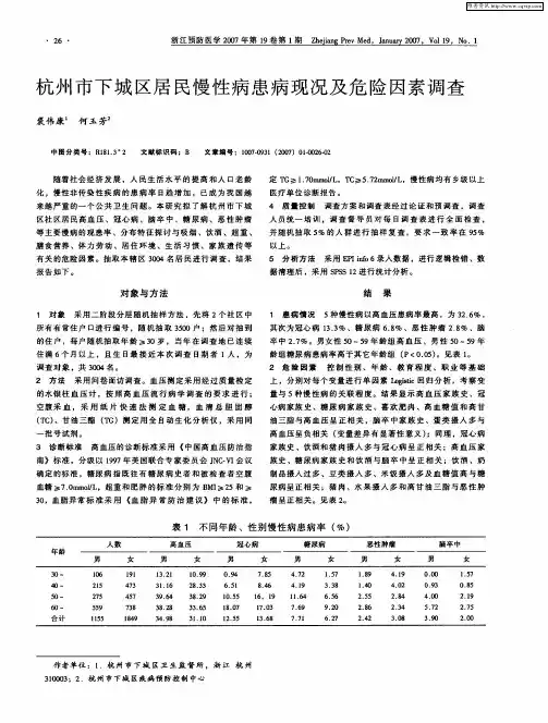杭州市下城区居民慢性病患病现况及危险因素调查