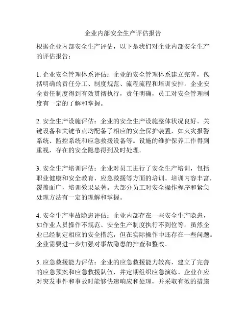 企业内部安全生产评估报告
