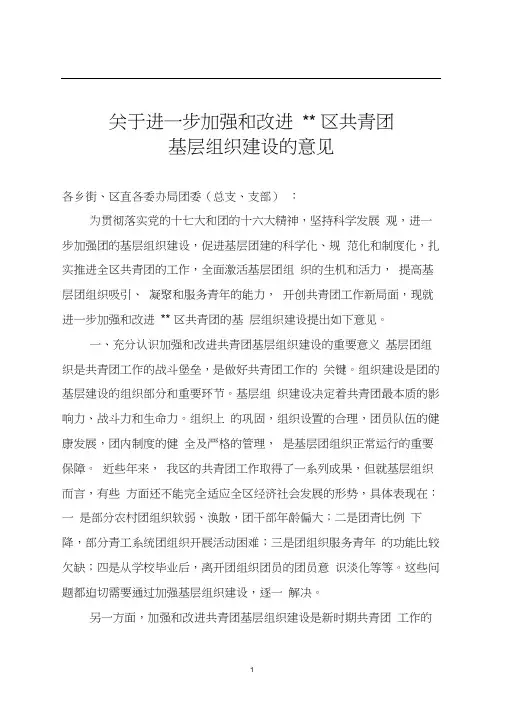 关于进一步加强和改进区共青团工作的意见