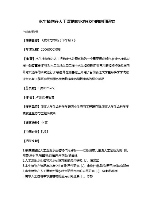 水生植物在人工湿地废水净化中的应用研究
