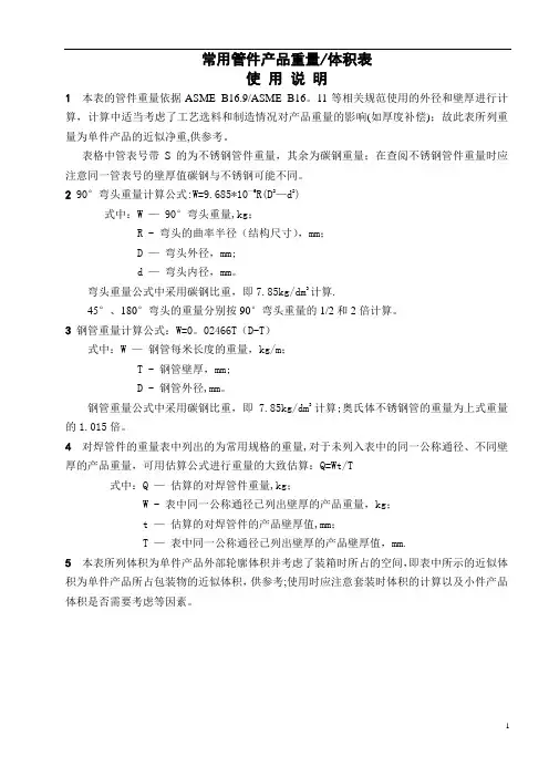 管道理论重量表