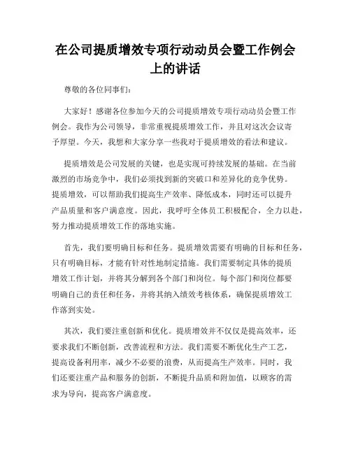 在公司提质增效专项行动动员会暨工作例会上的讲话