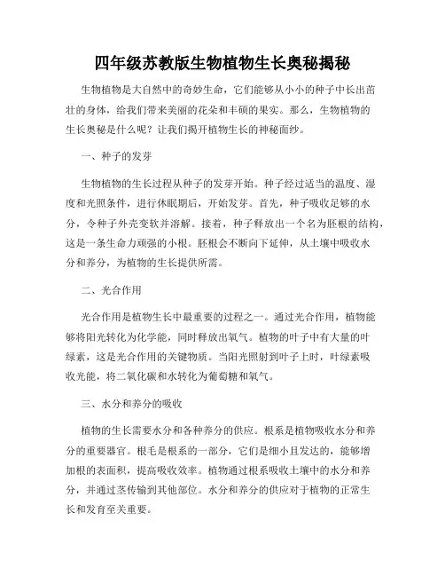 四年级苏教版生物植物生长奥秘揭秘