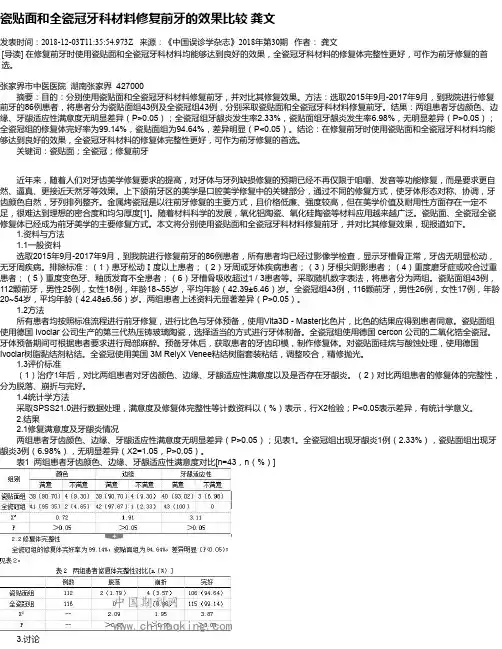 瓷贴面和全瓷冠牙科材料修复前牙的效果比较 龚文