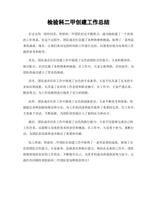 检验科二甲创建工作总结