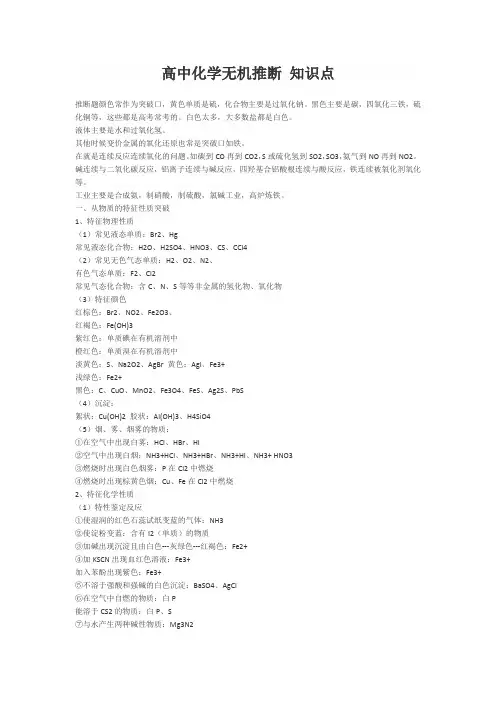 高中化学无机推断 知识点