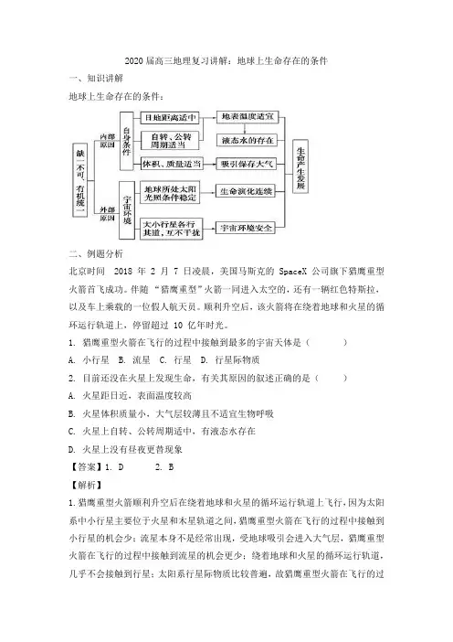 2020届高三地理复习讲解：地球上生命存在的条件