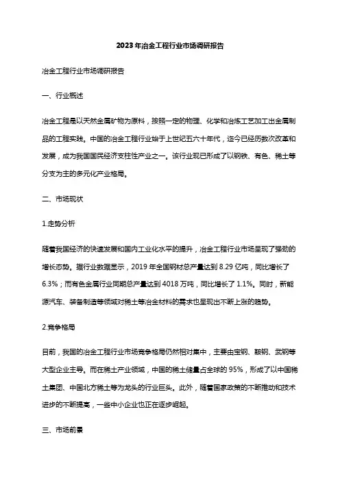 2023年冶金工程行业市场调研报告